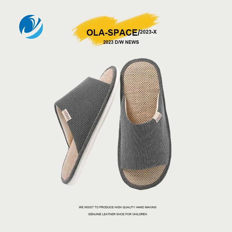 

Home Slippers for Women Cotton Hemp Soft Skid-proof Office Wula Sedge Japanese Grid Sweat-Absorbing Men's Four Seasons