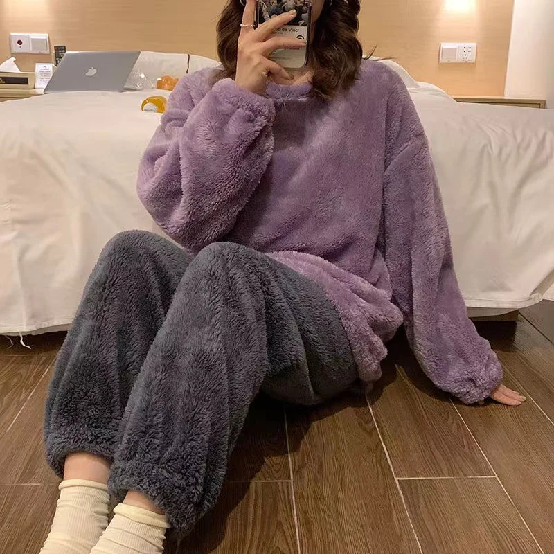 Flannel Winter Thicken Warm Female Pajama Sets 2022 New Winter Thicken Warm Homewear Pyjamas Home Suit