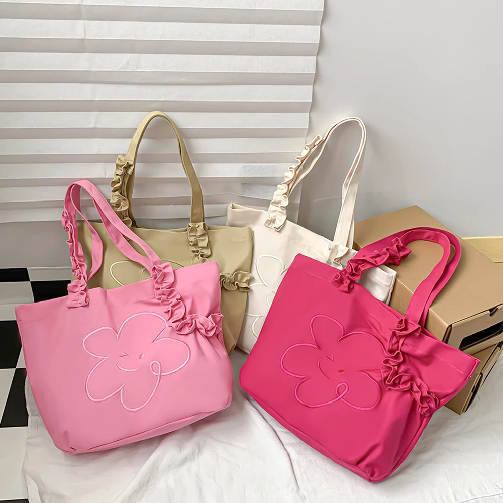 

Сумка-тоут женская холщовая однотонная с цветочной плиссировкой и ручками