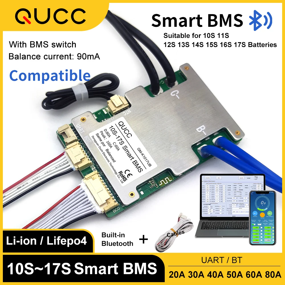Qucc Display Балансировочная плата литиевой батареи Qucc 20A 30A 40A 50A 60A 80A 10S ...
