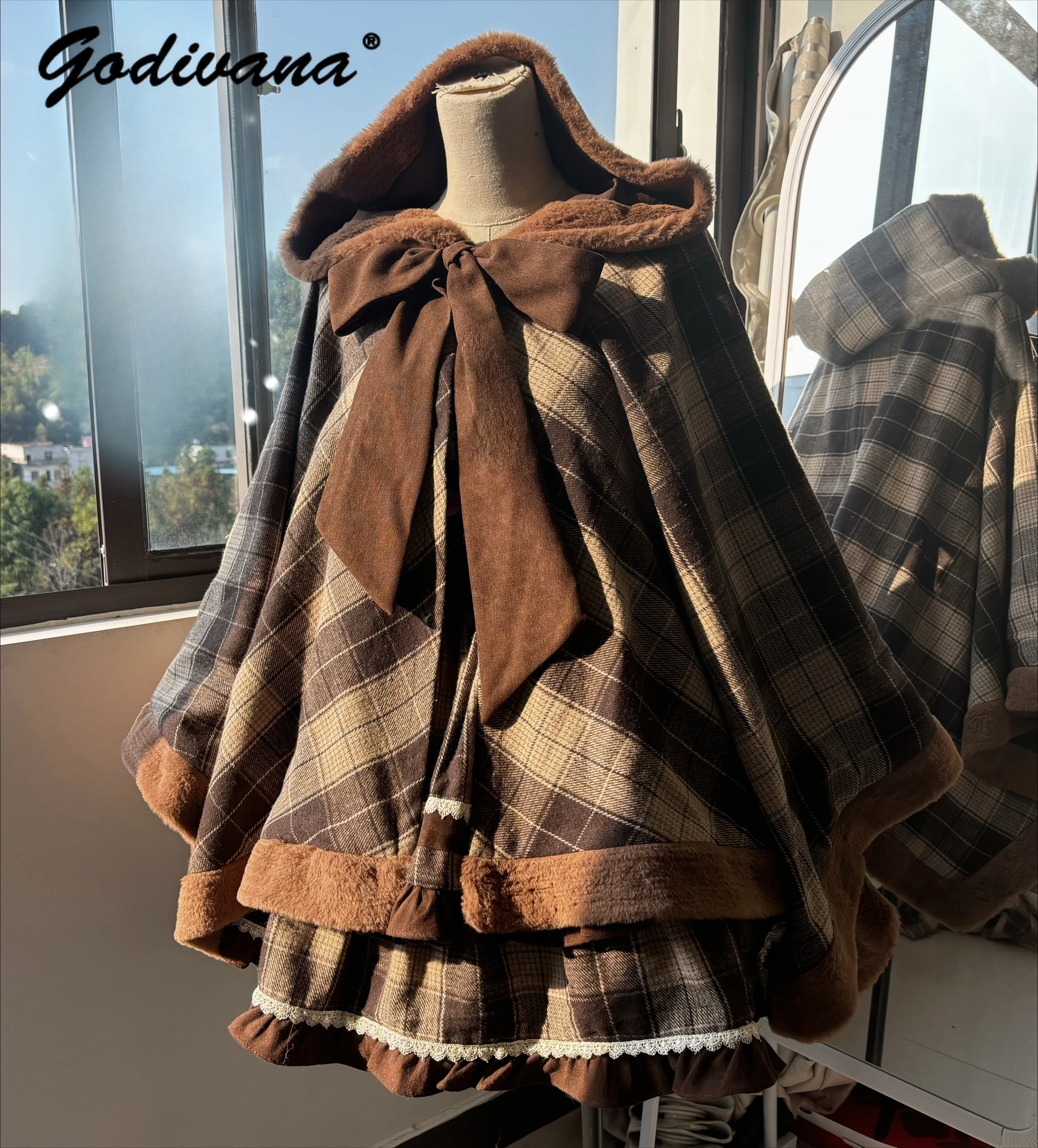 Новый осенне-зимний универсальный плащ в клетку для девочек стиле ретро с