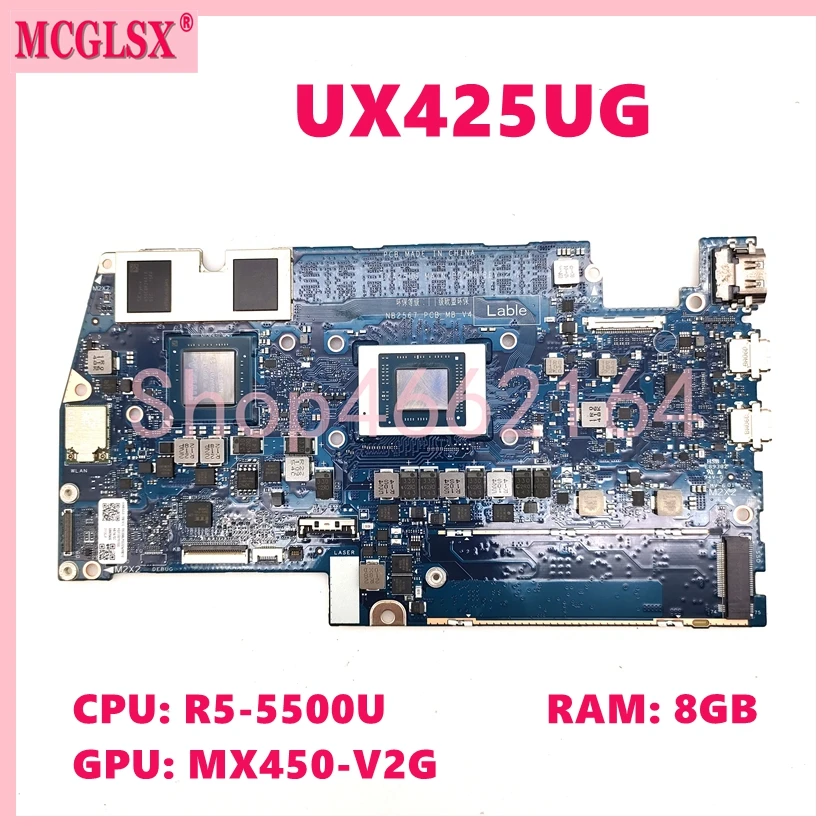 

UX425UG Wtih R5-5500U CPU 8G-RAM MX450-V2G GPU Mainboard For Asus Zenbook Q408UG UX425UG UM425 UX425 Laptop Motherboard