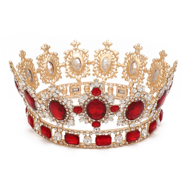

Vintage Baroque Royal Queen Princess Crystal Big Round Crowns Diadem For Bridal Hair Accessories Bride Headbands Tiara De Noiva