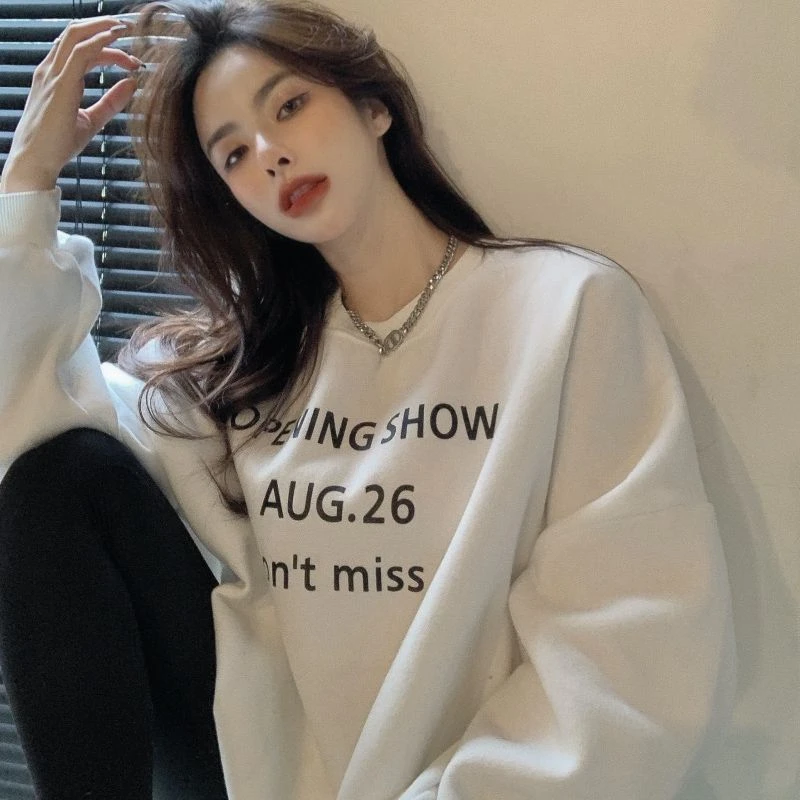 Spring and autumn thin new Korean version loose round neck sweater women fashion simple casual casual long sleeve top clothes