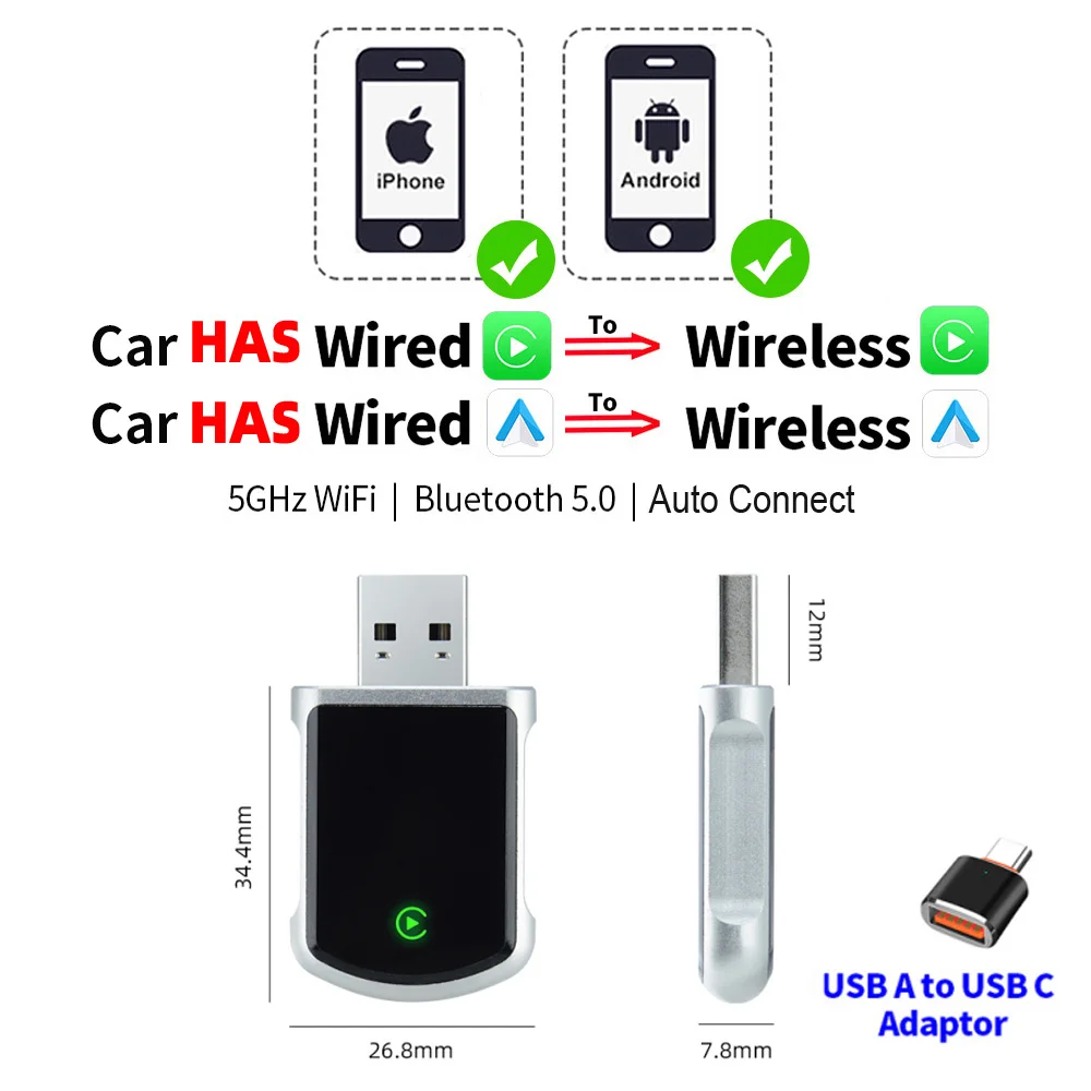 

CarAiBOX EC25 двусторонний 2 в 1, беспроводной адаптер CarPlay Android с прямой вставкой, автомобильные аксессуары, гаджеты Plug and Play