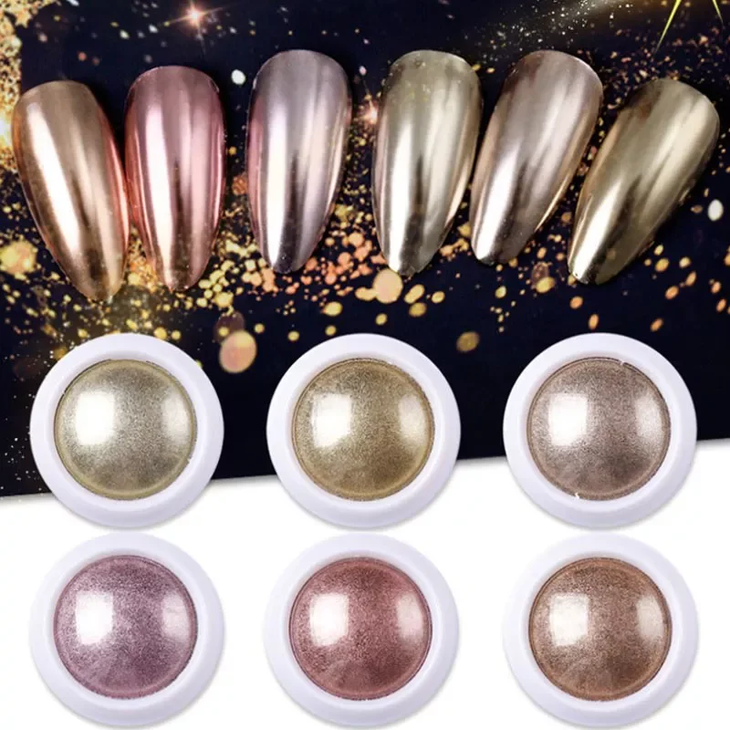 

1 Box Metallic Glitter Nail Powder Champagne Rose Gold Metal Mirror Effect Decoration Dust Chrome Pigment 6 Colors