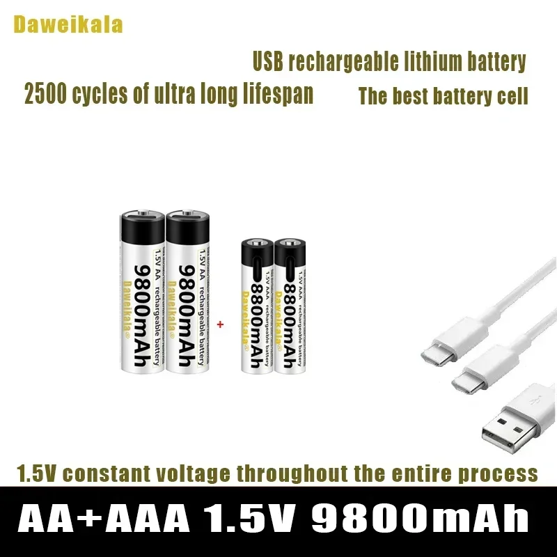 1 5 В AA + AAA USB аккумуляторная батарея 9800 мАч/AAA 8800 мАч литий-ионные батареи для