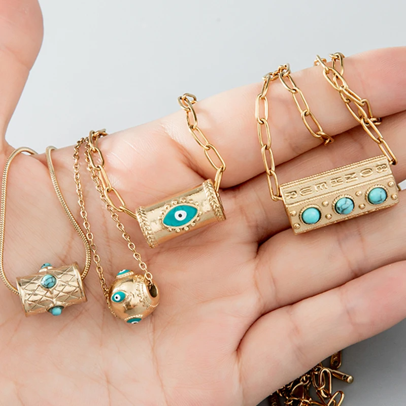 

Bohemian Geometric Nature Stones Pendant Necklace for Women Vintage Luxurious Fashion Jewelry Gift For Charms Necklaces
