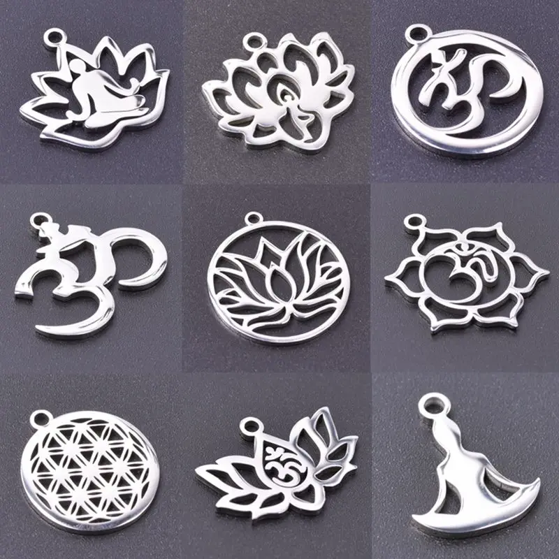 

10pcs/Lot Flower of Life Stainless Steel Charms OM Yoga Buddha Lotus Flowers Pendants diy Jewelry Making finding Bulk Wholesale