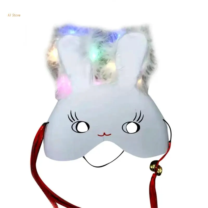 

Masquerade Rabbit Mask-Light Up Feather Bunny Mask-Cute Half Face Rabbit Mask-Halloween Costume Mask-for Men Women Kids