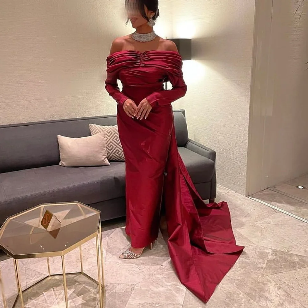 

Serendipity Summer Ankle-Length Trumpet Elegant Off The Shoulder Wine Red Evening Dress Party Gown for Charming Sexy Women 2023
