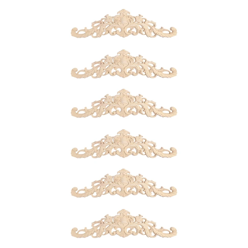 

6Pcs Wood Decorative Long Carved Onlay Applique Furniture Corners Ornament Home Door Bed Decor 30 X 8 Cm