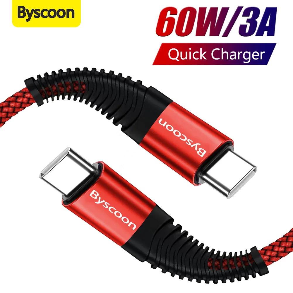 

Byscoon Fast Charger PD 60W 3A USB C To USB C Type U Cable For Xiaomi Poco X3 NFC Macbook iPad Quick Chargers On Huawei Samsung