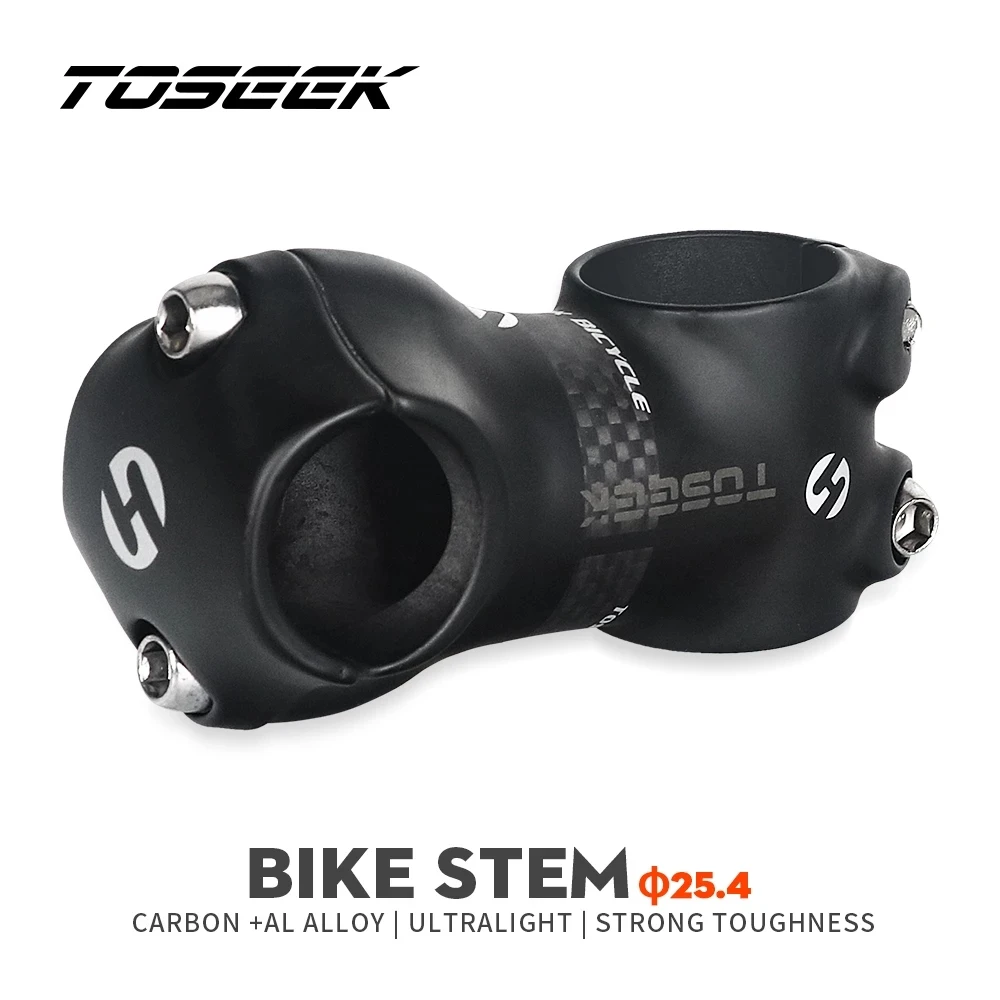 TOSEEK Stem Carbon + Aluminum Bicycle Stem Handlebar Diameter 25.4mm Length 50mm 60mm 70mm 80mm For MTB Road Kids' Bike Parts