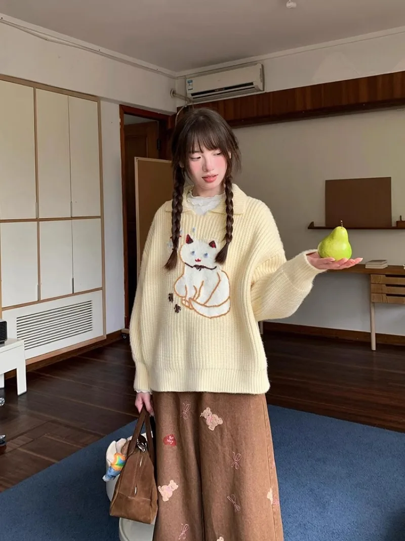 2024 новый корейский осенний воротник-поло контрастного цвета вязаный свитер с