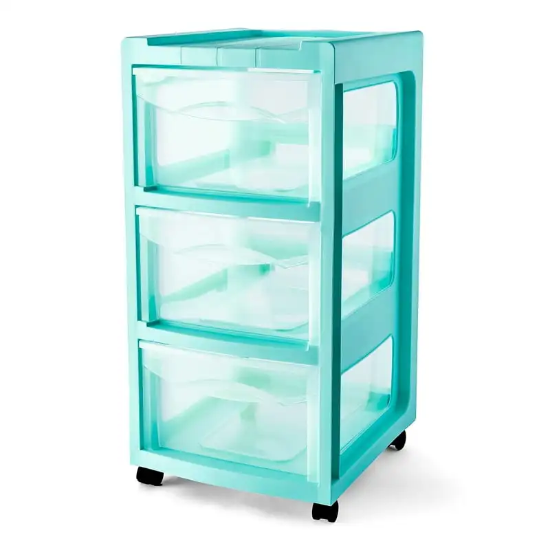 

3-Drawer Mint Plastic Storage Cart Dish drying racks Food storage containers Food storage bag Storage organizer Dice tray Kitche