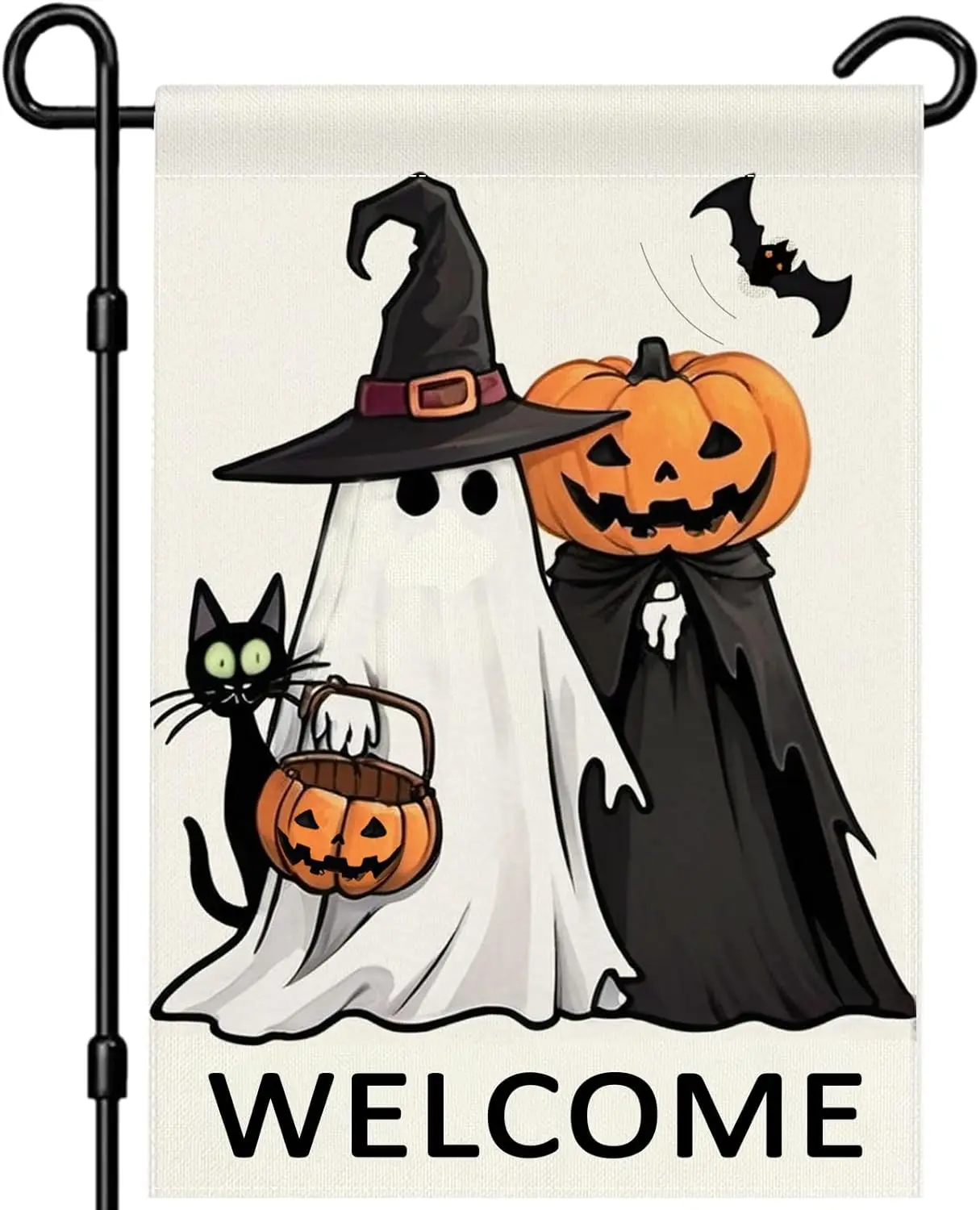 Welcome Halloween Garden Flag 12x18 Double Sided Outside Jack-o-Lantern Bat Outdoor Decorative Burlap Yard