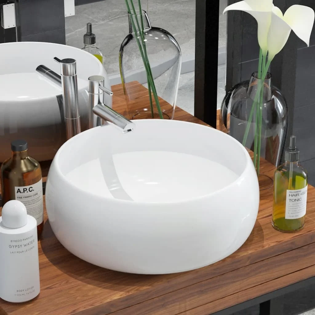 

Bathroom Wash Basin, Ceramic Bowl Sinks, Bathrooms Decoration White Round 40x15 cm