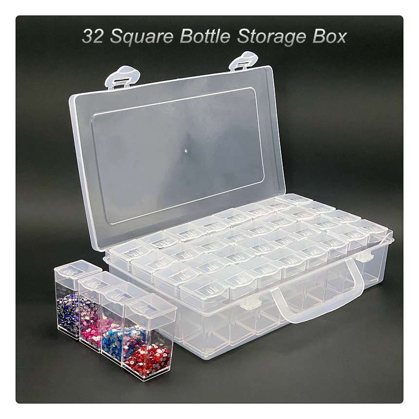 

32/40/60 Square Jar Multipurpose Transparent Diamond Painting Accessories Storage Box Container for Beads Organizer Boxes