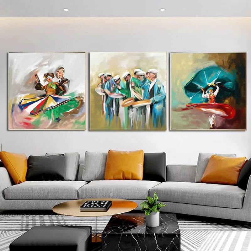 

Abstract Oil Painting Canvas Print Wall Art Posters and Prints Hunzai Musicians Muslim Picture Decoration for Living Room Decor