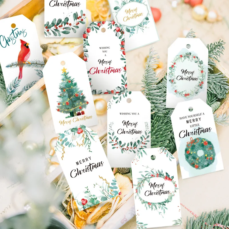 

50Pcs Merry Christmas Thank You Kraft Paper Tags Xmas Tree Hanging Label Navidad New Year Party Gift Card Decorations for Indoor