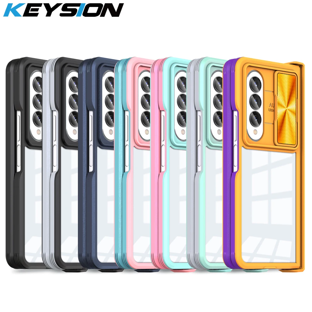 KEYSION Color Blocking Case for Samsung Z Fold 4 5G Silicone+PC Slide Camera Lens Protection Phone Back Cover for Galaxy Z Fold4