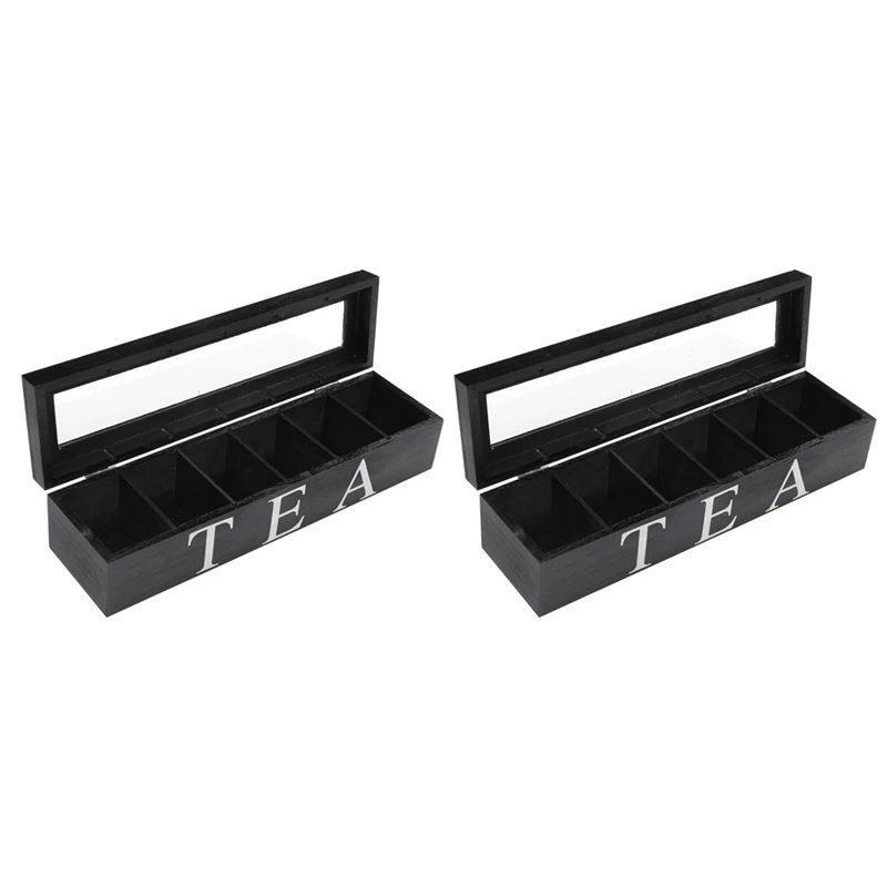 

2X Coffe And Tea Box Organizer Wooden With Lid Coffee Tea Bag Storage Holder Organizer For Kitchen Cabinets B