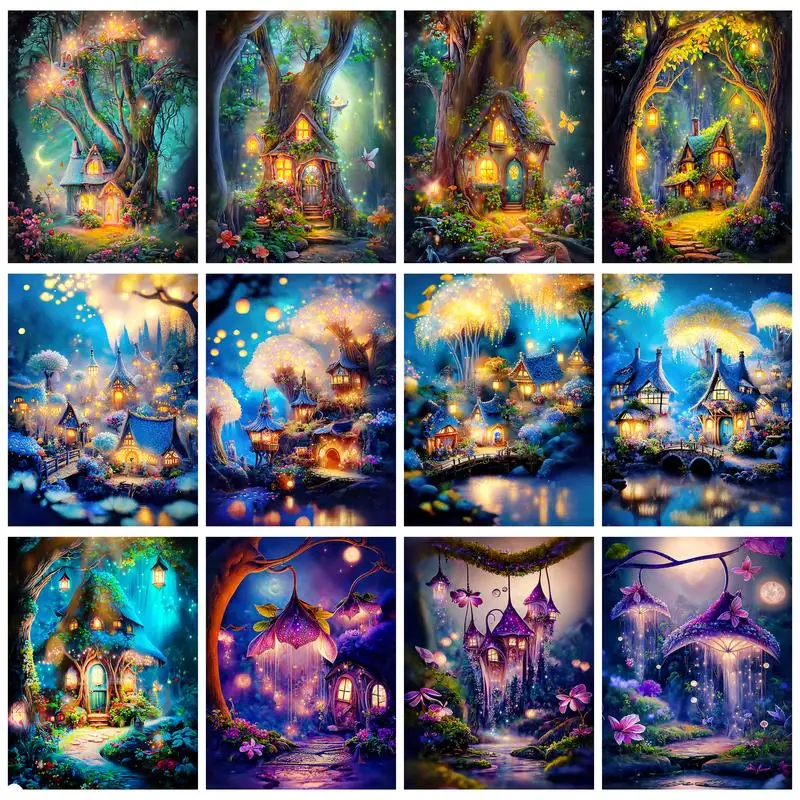 

GATYZTORY 40x50cm Painting By Numbers Forest House Wall Art Diy Gift Picture Coloring For Beginners Acrylic Paints Artwork