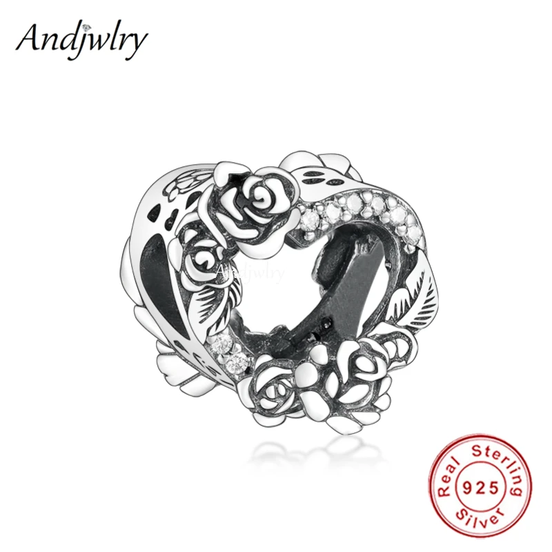 

Fit Bracelet Charms Silver 925 Original Carved Rose Flower Vine Heart Bead Bracelet&Bangle Jewelry Berloque