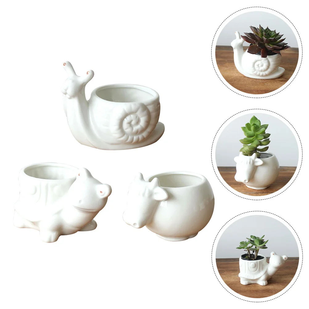 

3pcs Unique Animal Flowerpots Ceramic DIY Plant Containers Creative Flowerpots