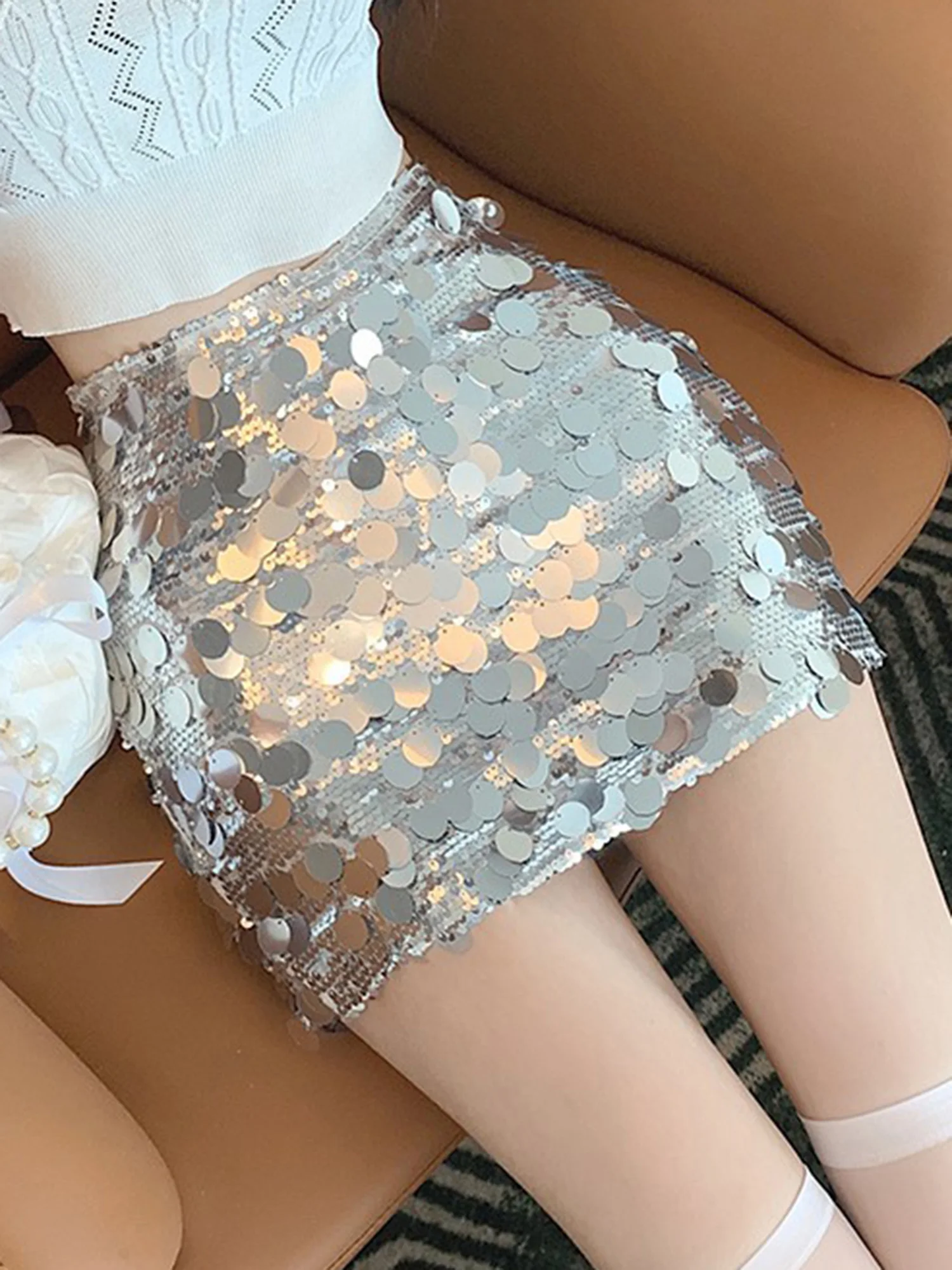 Женская юбка для танца шеста блестящая с блестками мини-юбка боковой невидимой