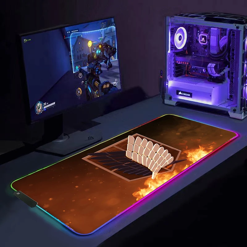 Коврик для мыши с подсветкой игровой коврик атака на Титанов размер XXL со