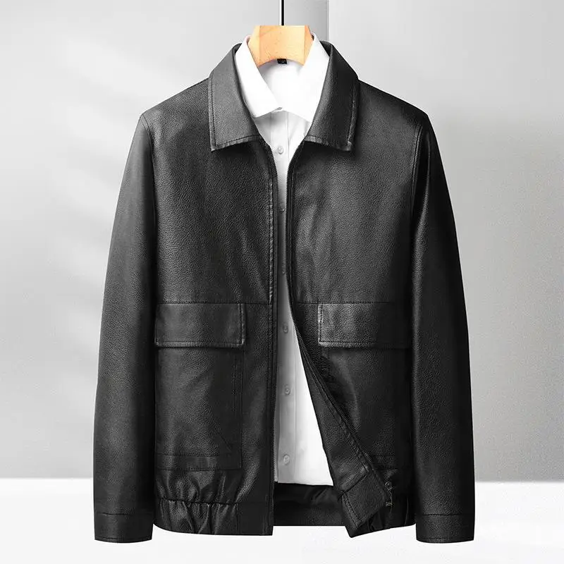 

Mens PU Leather Coat Spring Autumn Casual Lapel Faux Leather Jacket Oversize Black Brown Vintage Mens Wear Biker Windbreaker 4xl