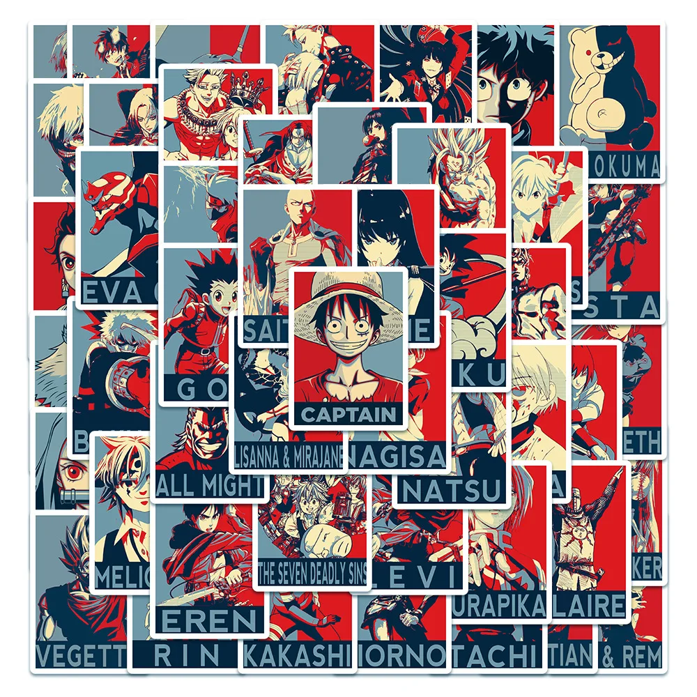 

50 Pcs Popular Japanese Anime One Piece My Hero Academia Poster Collection Doodle Stickers Luggage DIY Waterproof Sticker Toy