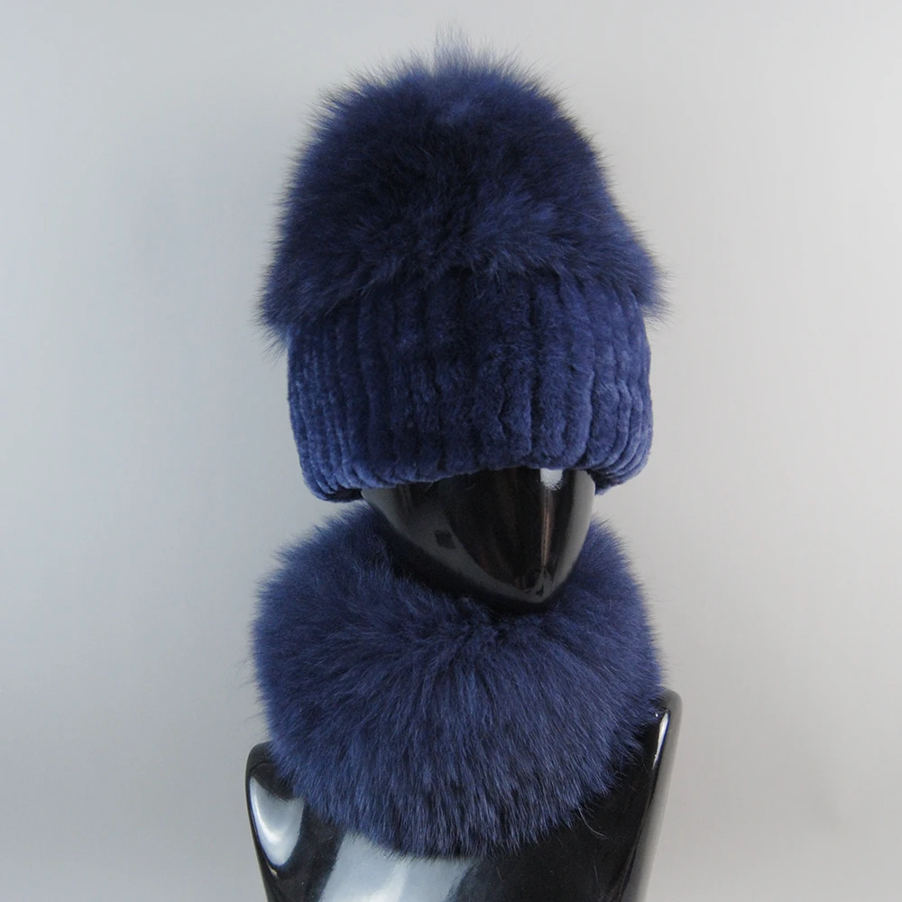 Новый стиль теплые вязаные шарфы из натурального лисьего меха шапки 2 предметов