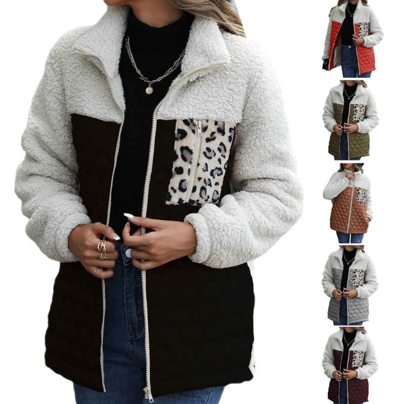 

Stylish Leopard Print Cardigan Double Sided Plush Zipper Long Sleeve Women's Trendy Coat Autumn Winter Warm Tops