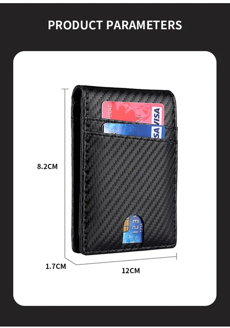 Men's Mini Wallet Carbon Fiber Genuine Leather Business Card Case Holder Money Clip Credit Card Case Airtag Wallet  for Men 6