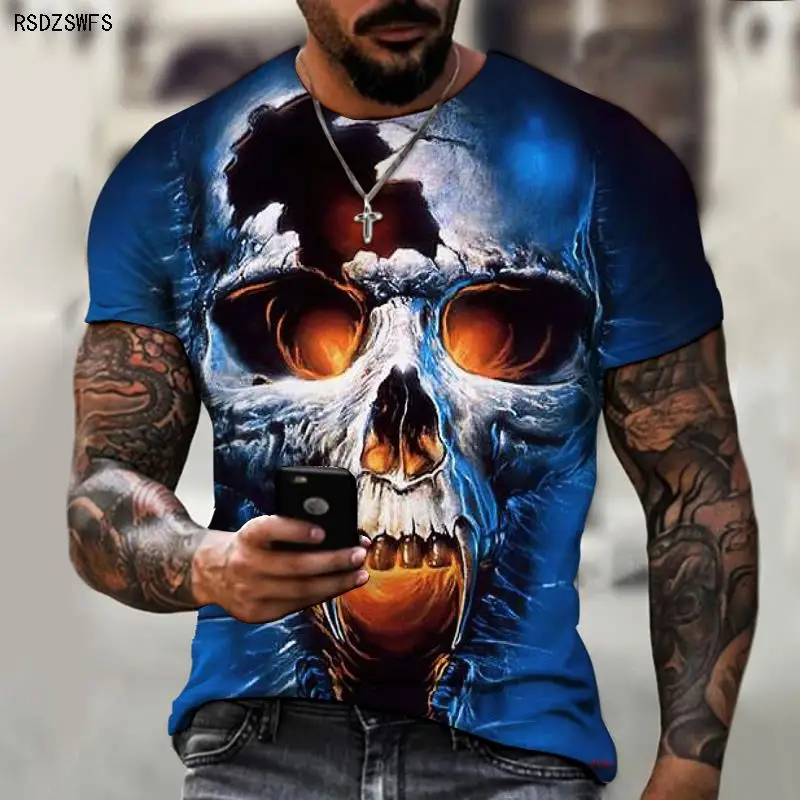 

New Horror Series Skull And Crossbones Brand Men's Clothing 3D Printed O-neck T-shirt Cool Thrilling Theme Loose Oversize