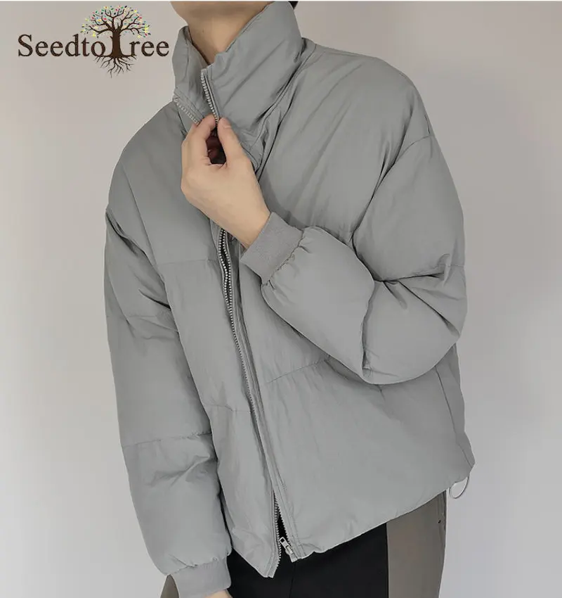 Winter Casual Men's Parkas Solid Color Turndown Collar Long Sleeve Zippers Thick Coat