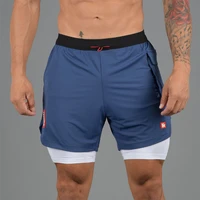 2 in 1 fitness shorts men double layer casual bermuda summer gym bodybuilding training short pants male running sport bottoms