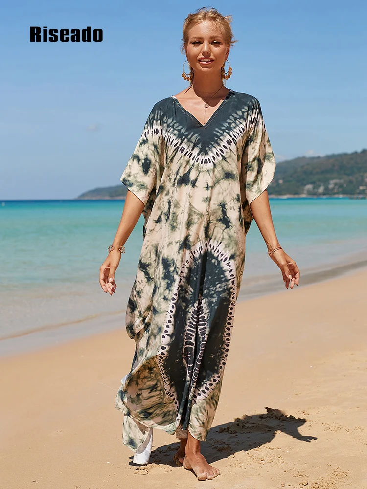 

Новинка 2023, Пляжная накидка с принтом, модное платье для женщин, длинный кафтан, летняя пляжная одежда