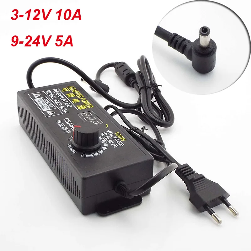 

Универсальное зарядное устройство переменного тока в постоянный ток, Регулируемый адаптер питания с дисплеем, 3-12 В, 10 А, 9-24 В, 5 А, переключат...