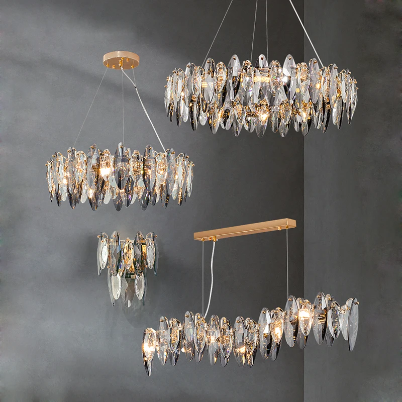 

Postmodern Crystal Leaves Silver Gold Dimmable LED Chandelier Lighting Hanging Lamp Suspension Luminaire Lampen Lustre For Foyer