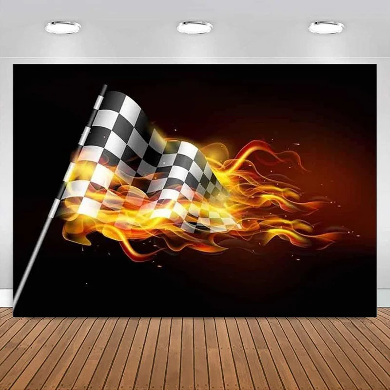 

Racing Car Backdrop Flame Black Photography Background Themed Birthday Party Photo Prop Banner Decoration Kids Boys Girls Baby