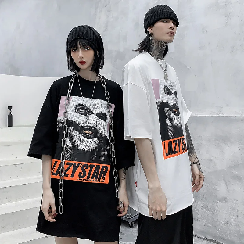 

Hip Hop T Shirt Men Streetwear Harajuku Masked Man Print Tshirt Short Sleeve Cotton Casual Oversized T-Shirt Black Plus Size