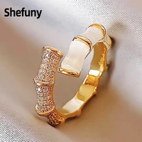 925 sterling silver bamboo adjustable finger rings 18k gold plated cubic zirconia open size rings for women fine jewelry gift