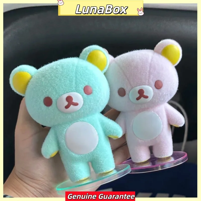 Фото Оригинальная серия Rilakkuma Sherbet Color: коллекционная фигурка милого медведя-антистресс, флокированная аниме-фигурка, настольное украшение, трендовая игрушка, подарок №1