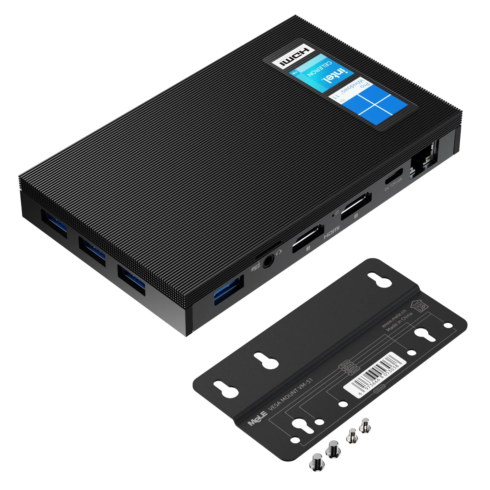Mele Quieter3Q Mini Pc Fanless Celeron N5105 Windows 11 Pro 8G 128G Computer Iot Industriale Dual Hdmi 4K @ 60Hz, Wifi6 Gigabit Pxe