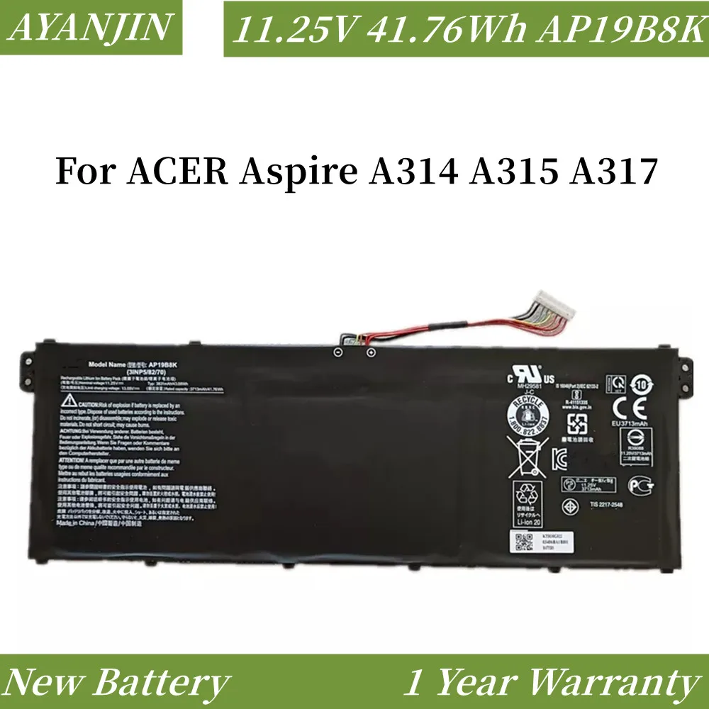 

New AP19B8K 11.25V 41.76Wh 3713mAh Battery Apply to ACER Aspire A314 A315 A317 Series Laptop