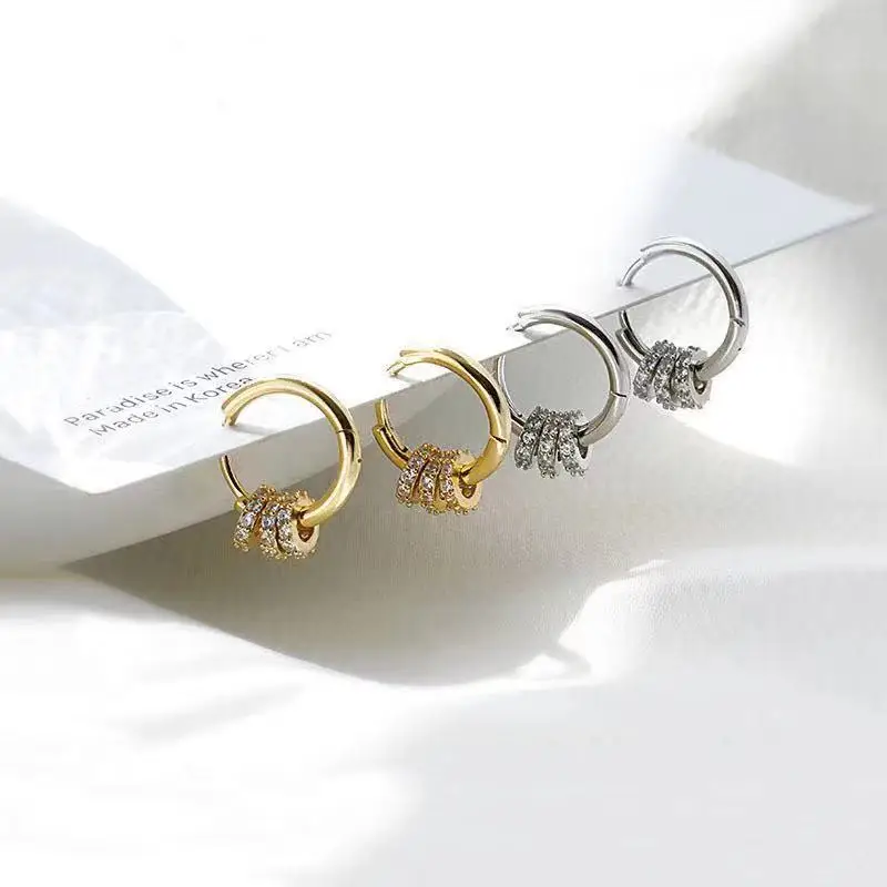

Sam panda 925 Sterling Silver Zircon Inlaid Round Circle Hoop Earrings For Women Jewelry Simple Earrings Women's